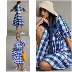 NWTs WHIT TWO ~ Anthropologie | Gingham Tiered Blue/White Midi Dress Size Small